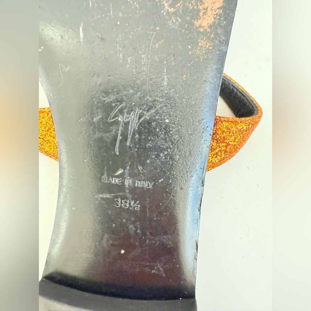 Giuseppe Zanotti  Orange Glitter Leather stone embellished Toe Ring Sandals 38.5 - Picture 10 of 10